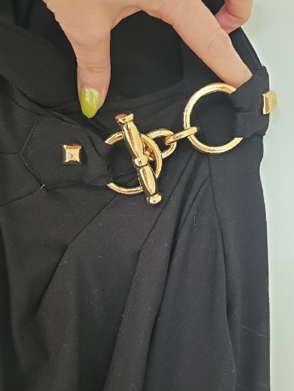 Cache Black Sleeveless Draped Midi Dress with Gold Accent - Picture 3 of 3